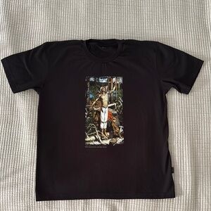 R Collection Black Graphic T-Shirt Vintage Finnish Design Size L